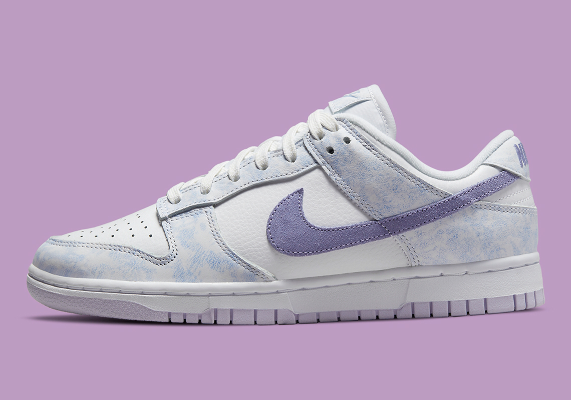 purple and white dunks