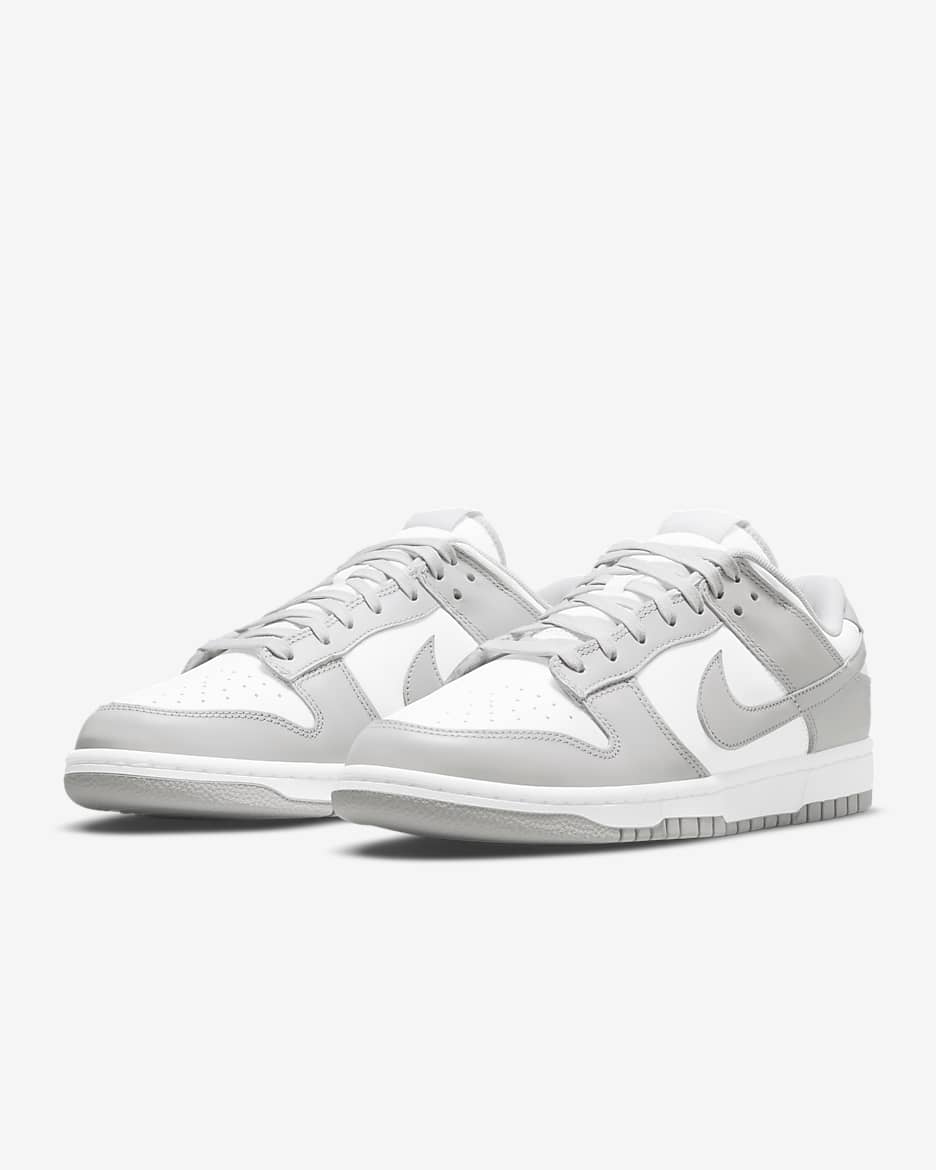 gray and white dunks