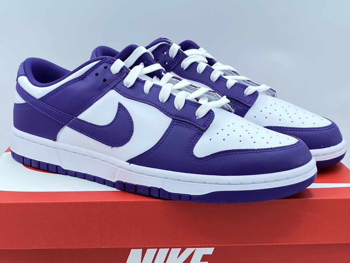 purple and white dunks