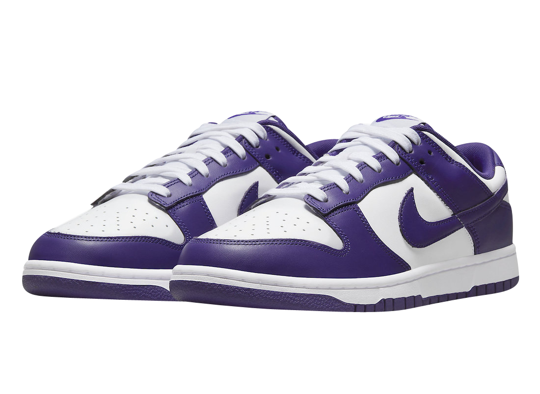 purple and white dunks