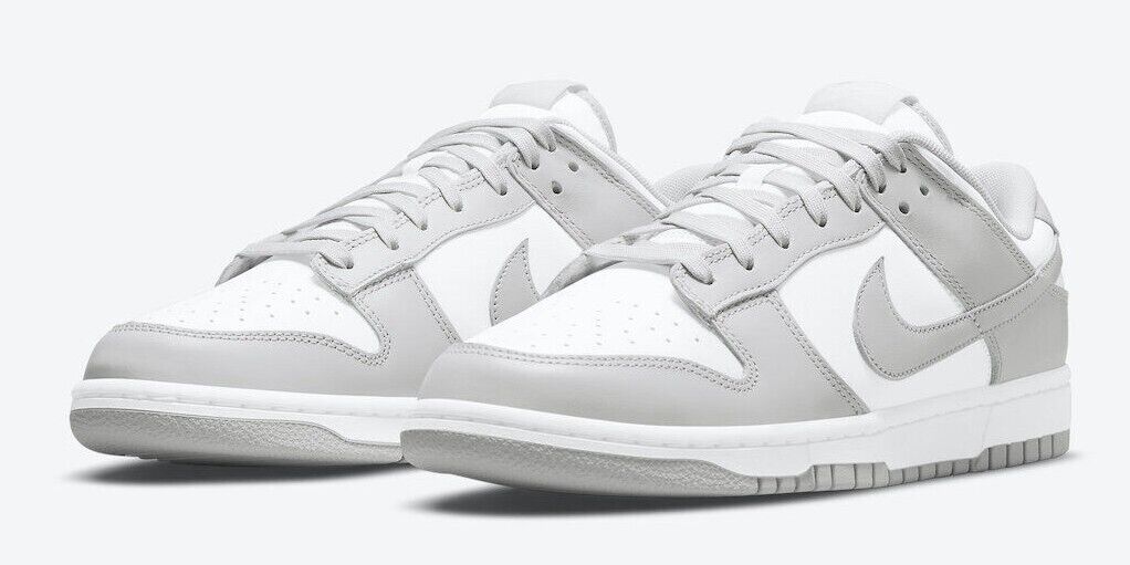 gray and white dunks